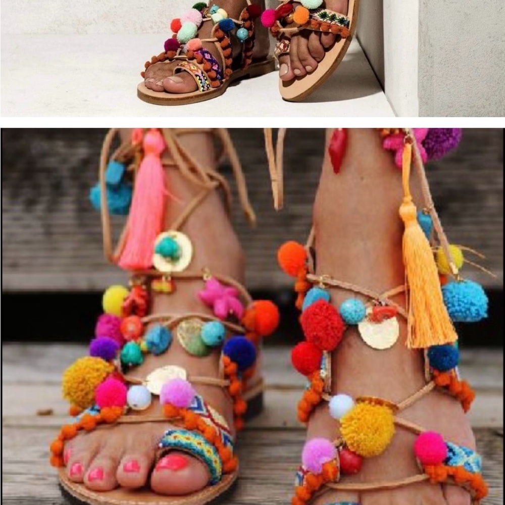 Elina Linardaki (Gladiator Pom Pom) Penny Lane sandals Size 38 GUC